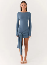 Holiday Scene Mini Dress - Coastal Blue