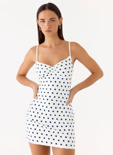 Last Light Mini Dress - Porcelain Blue Polka Dot