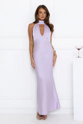 Summer Flame Kiss Halter Satin Maxi Dress Lilac