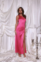 Romance Redefined One Shoulder Satin Maxi Dress Pink