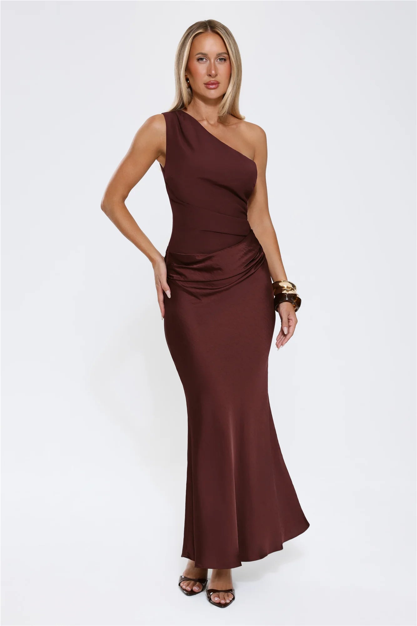 Starlit Darling Satin Maxi Dress Brown